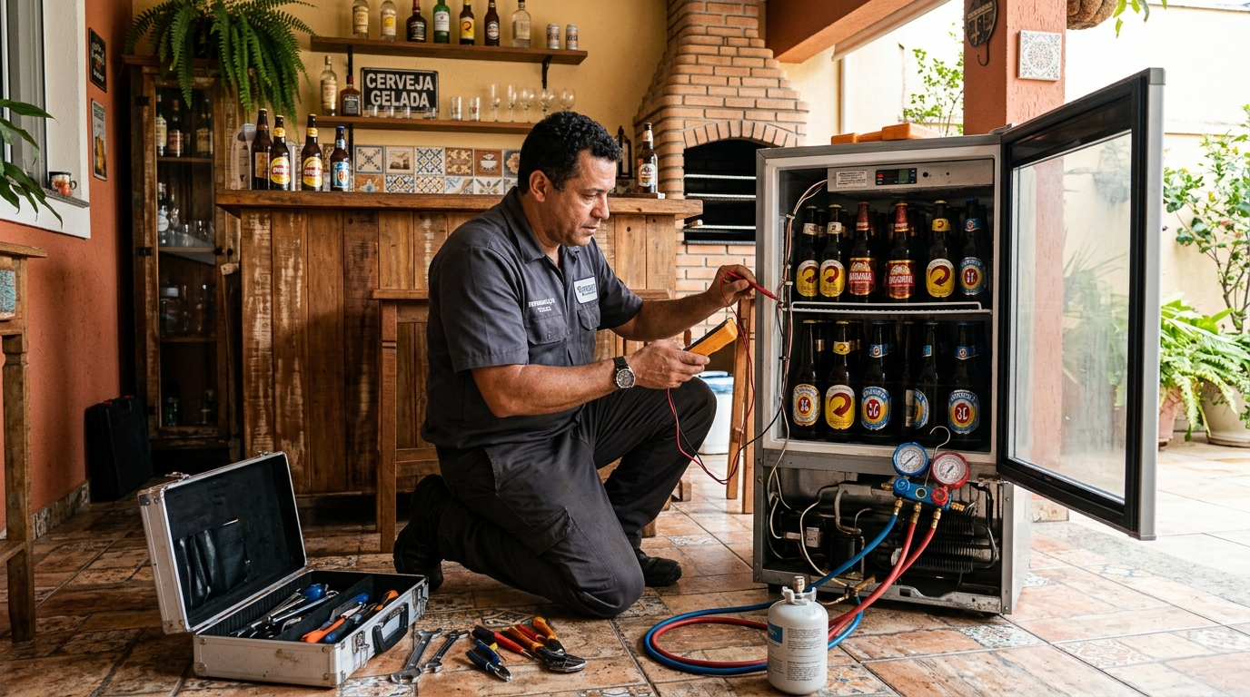 Recarga de gás refrigerante de cervejeira em Joinville‑SC