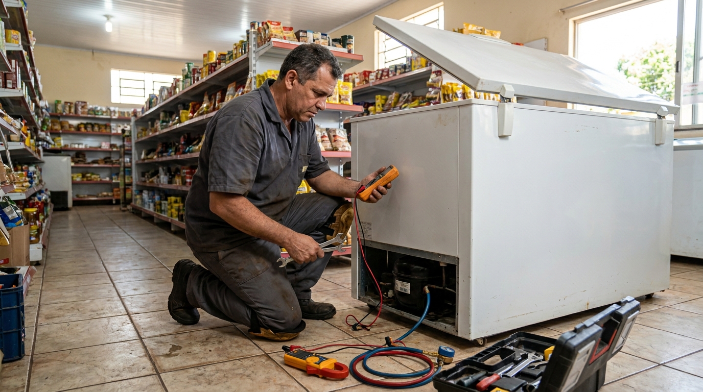 Troca de termostato de freezer em atendimento em Joinville‑SC